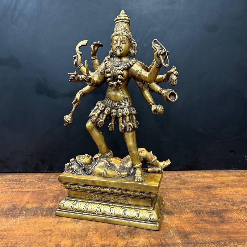 Brass Goddess Kali Mata Statue 10 Arms 24 Inches