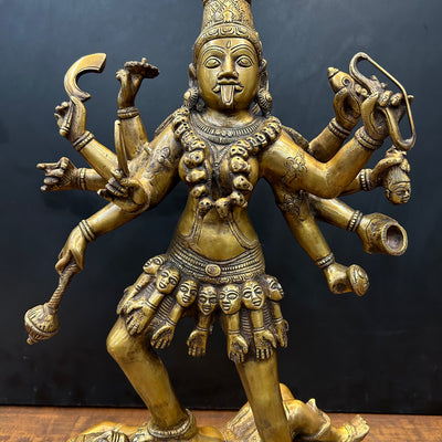 Brass Goddess Kali Mata Statue 10 Arms 24 Inches