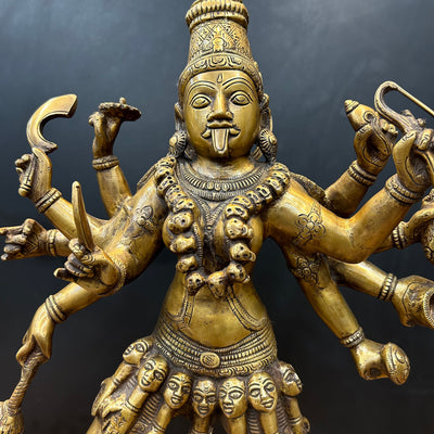 Brass Goddess Kali Mata Statue 10 Arms 24 Inches