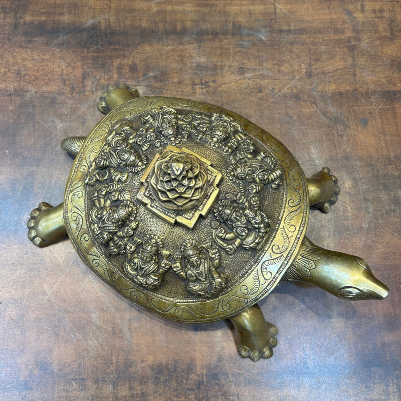 Brass Ashtalakshmi Shree Yantra on Tortoise 14 Inch