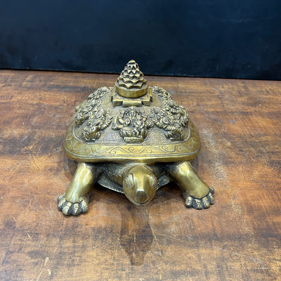 Brass Ashtalakshmi Shree Yantra on Tortoise 14 Inch