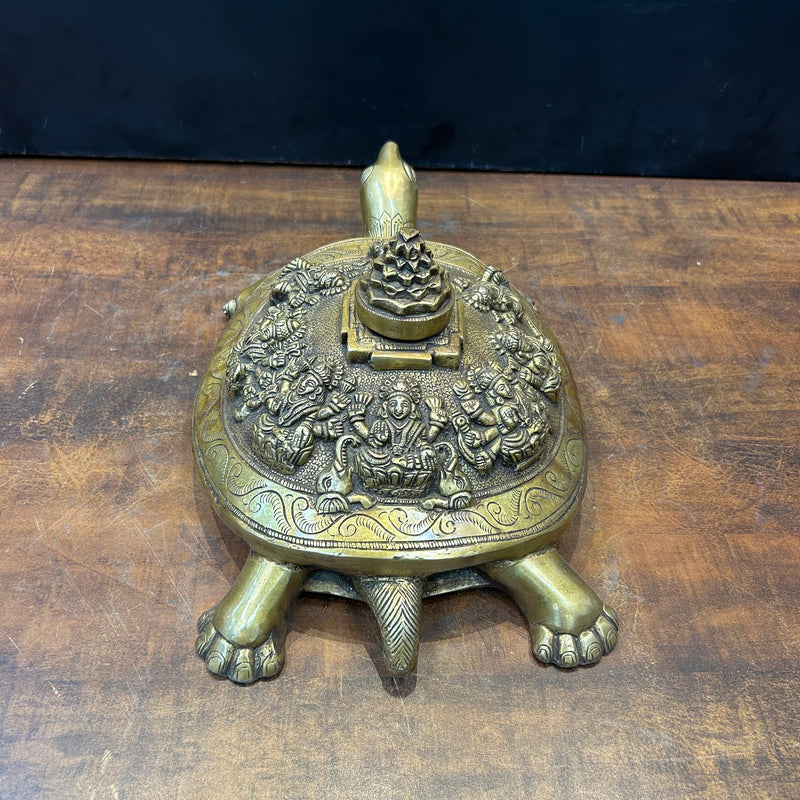 Brass Ashtalakshmi Shree Yantra on Tortoise 14 Inch