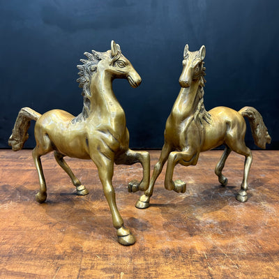 Brass Running Horse Pair Statue with One Leg Raised 10 Inch