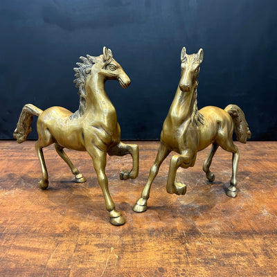 Brass Running Horse Pair Statue with One Leg Raised 10 Inch