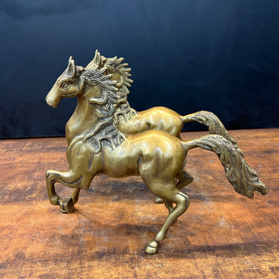 Brass Running Horse Pair Statue with One Leg Raised 10 Inch