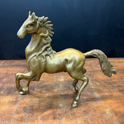 Brass Running Horse Pair Statue with One Leg Raised 10 Inch