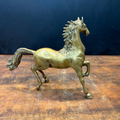 Brass Running Horse Pair Statue with One Leg Raised 10 Inch