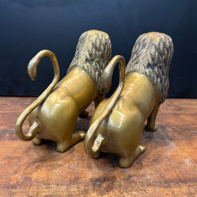 Brass Lion Pair Sculpture Antique Finish 12 Inch