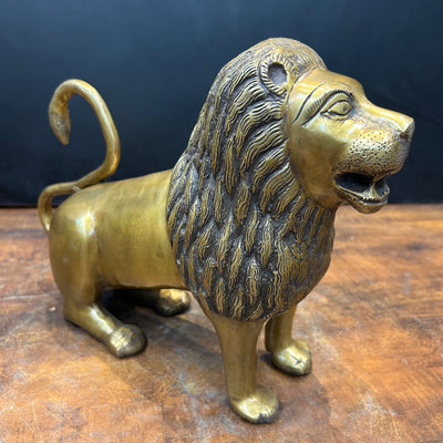 Brass Lion Pair Sculpture Antique Finish 12 Inch