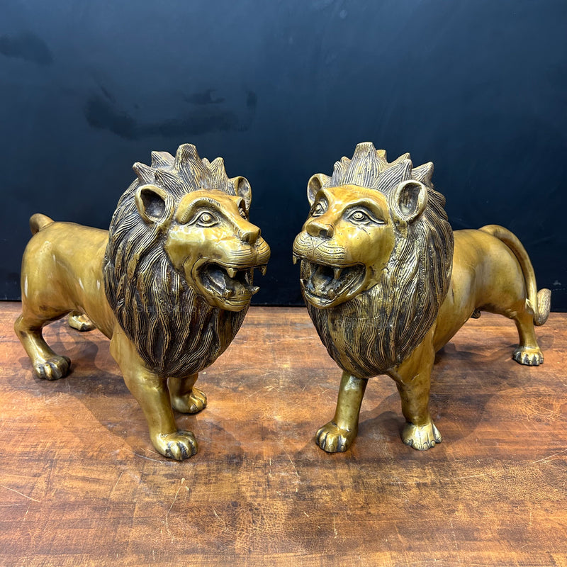 Brass Large Lion Pair Sculpture For Home Decor 24 Inch