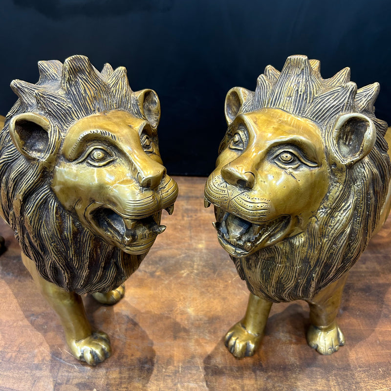 Brass Large Lion Pair Sculpture For Home Decor 24 Inch