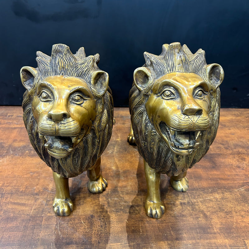 Brass Large Lion Pair Sculpture For Home Decor 24 Inch