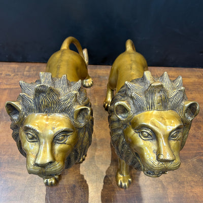 Brass Large Lion Pair Sculpture For Home Decor 24 Inch