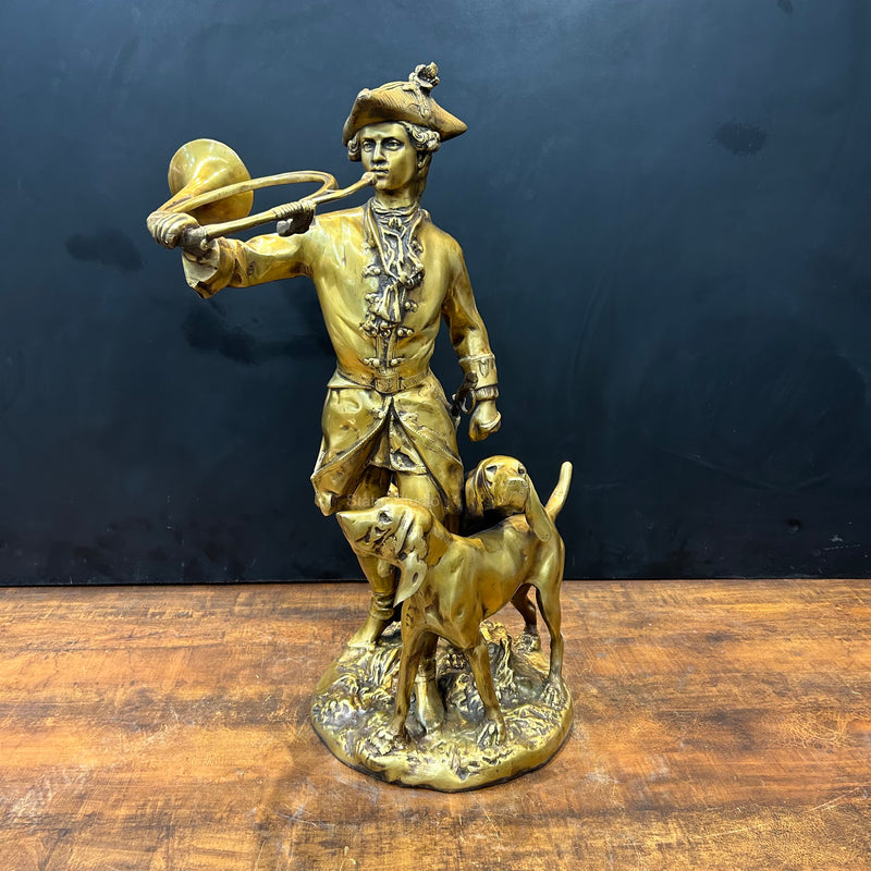 Brass French Huntsman Statue With Hounds 27 Inch