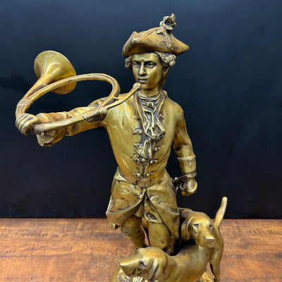 Brass French Huntsman Statue With Hounds 27 Inch