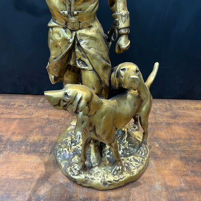 Brass French Huntsman Statue With Hounds 27 Inch