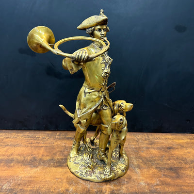 Brass French Huntsman Statue With Hounds 27 Inch