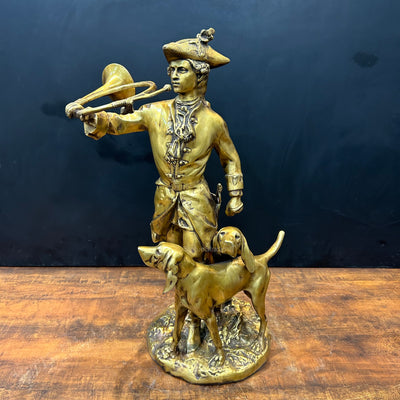 Brass French Huntsman Statue With Hounds 27 Inch