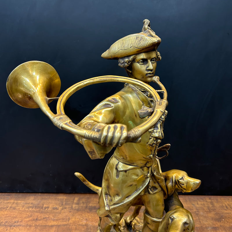 Brass French Huntsman Statue With Hounds 27 Inch