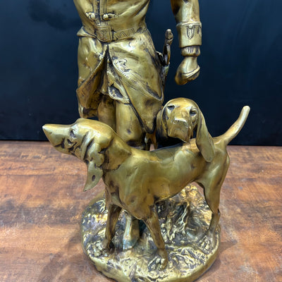 Brass French Huntsman Statue With Hounds 27 Inch