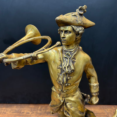 Brass French Huntsman Statue With Hounds 27 Inch