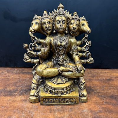 Brass Large Panchmukhi Hanuman Idol Antique Finish 17 Inch