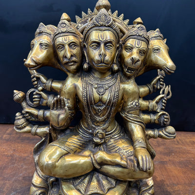 Brass Large Panchmukhi Hanuman Idol Antique Finish 17 Inch