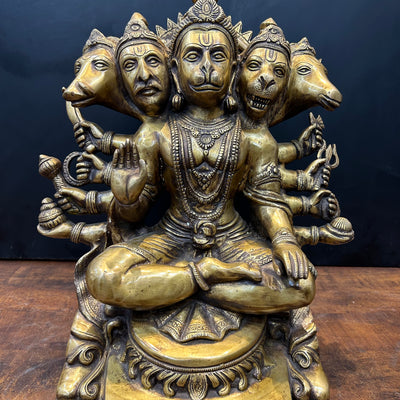 Brass Large Panchmukhi Hanuman Idol Antique Finish 17 Inch