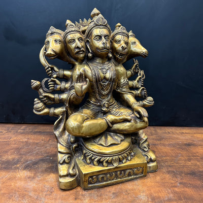 Brass Large Panchmukhi Hanuman Idol Antique Finish 17 Inch