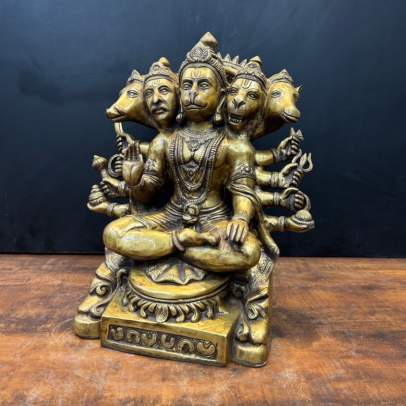 Brass Large Panchmukhi Hanuman Idol Antique Finish 17 Inch