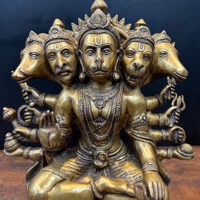 Brass Large Panchmukhi Hanuman Idol Antique Finish 17 Inch