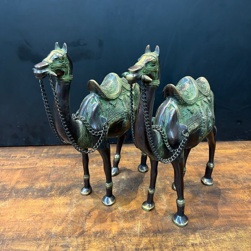 Brass Camel Pair Sculpture Vastu Recommended Showpiece 17 Inches