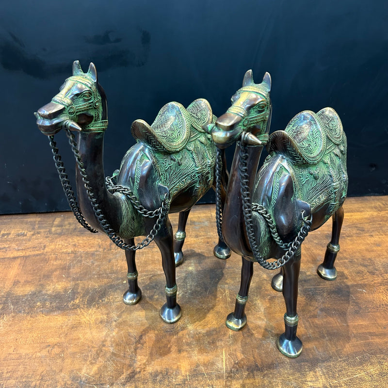 Brass Camel Pair Sculpture Vastu Recommended Showpiece 17 Inches