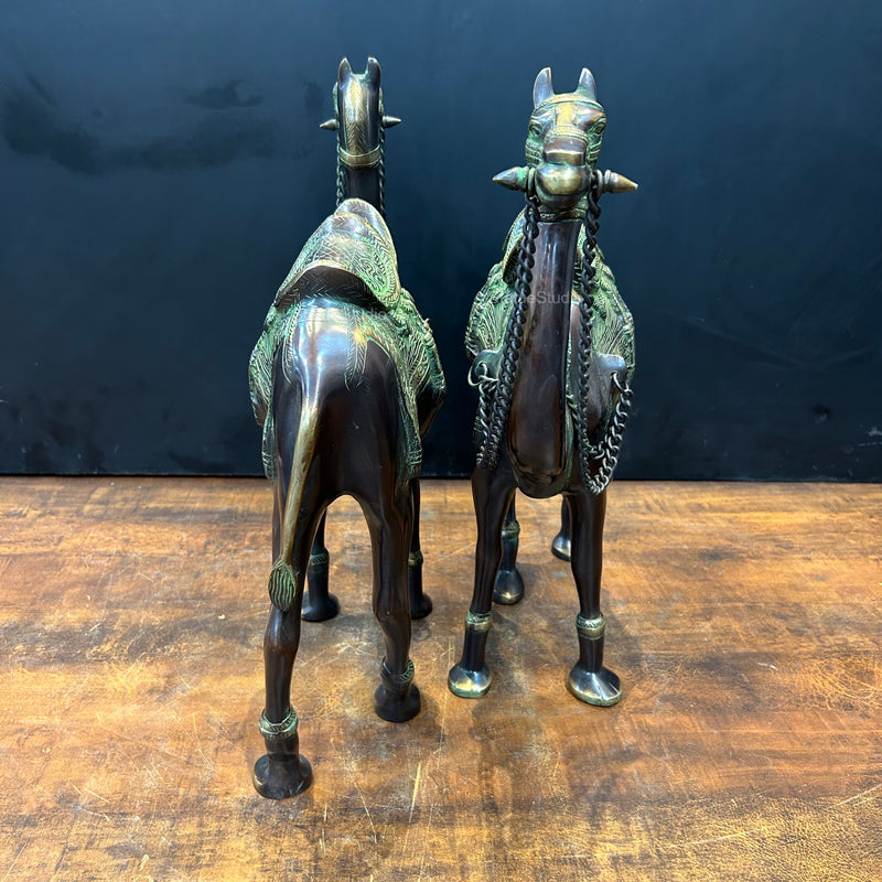 Brass Camel Pair Sculpture Vastu Recommended Showpiece 17 Inches