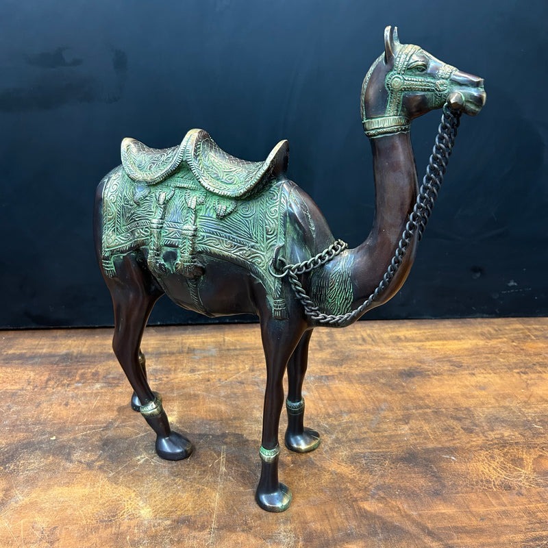 Brass Camel Pair Sculpture Vastu Recommended Showpiece 17 Inches