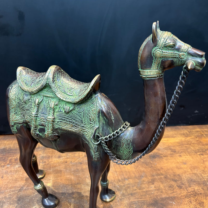 Brass Camel Pair Sculpture Vastu Recommended Showpiece 17 Inches