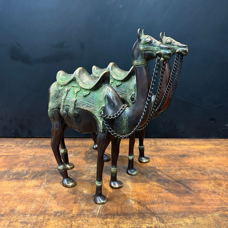 Brass Camel Pair Sculpture Vastu Recommended Showpiece 17 Inches