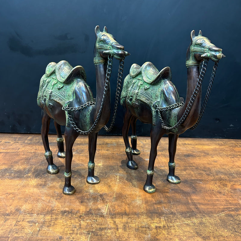 Brass Camel Pair Sculpture Vastu Recommended Showpiece 17 Inches