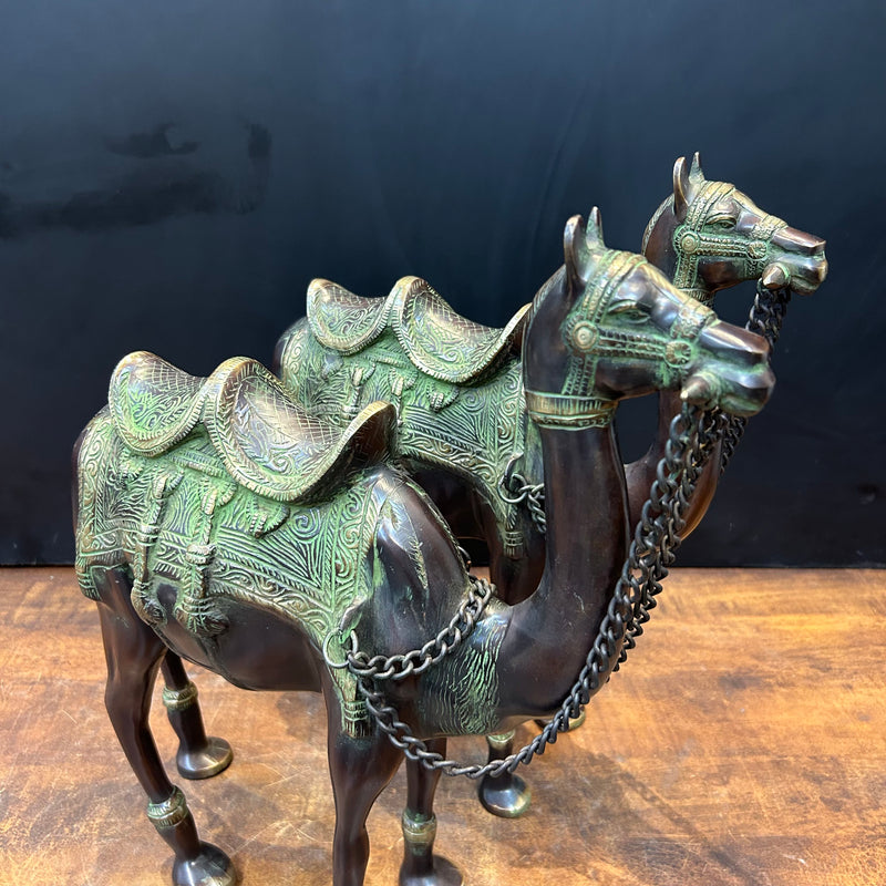 Brass Camel Pair Sculpture Vastu Recommended Showpiece 17 Inches