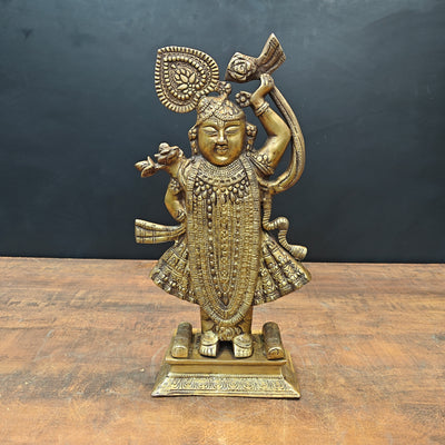 Brass Krishna As Shrinath ji Idol Antique Finish 1.5 Feet