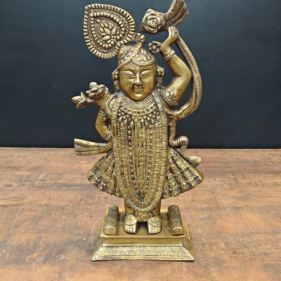 Brass Krishna As Shrinath ji Idol Antique Finish 1.5 Feet