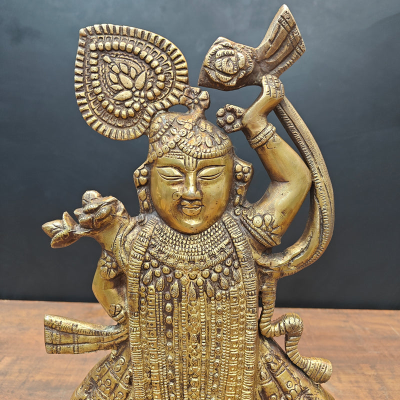 Brass Krishna As Shrinath ji Idol Antique Finish 1.5 Feet