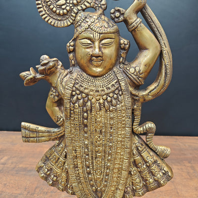 Brass Krishna As Shrinath ji Idol Antique Finish 1.5 Feet