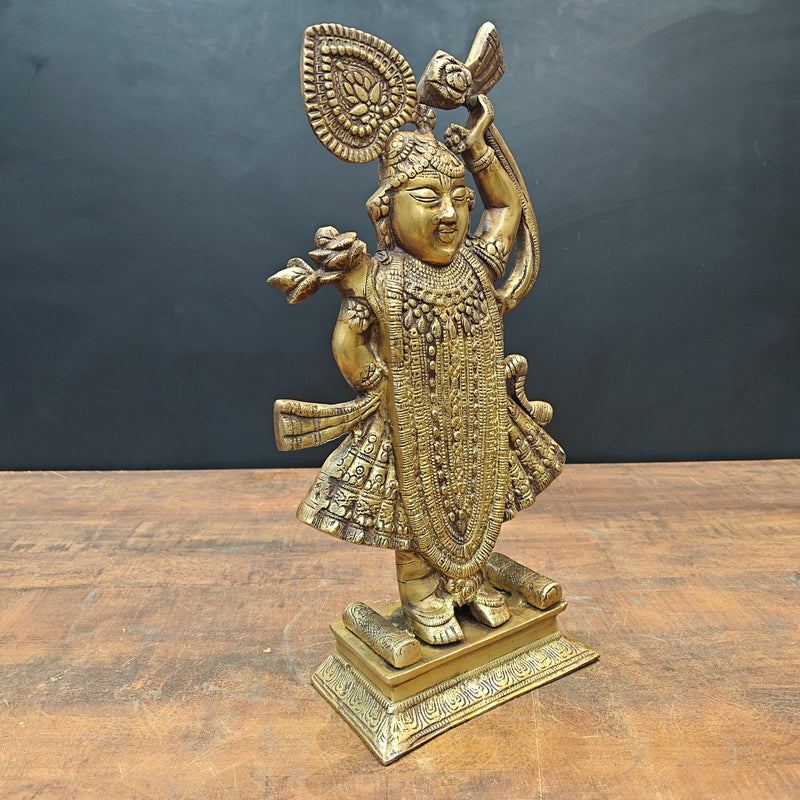 Brass Krishna As Shrinath ji Idol Antique Finish 1.5 Feet