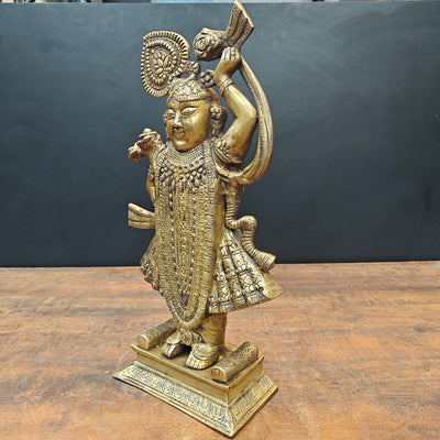 Brass Krishna As Shrinath ji Idol Antique Finish 1.5 Feet