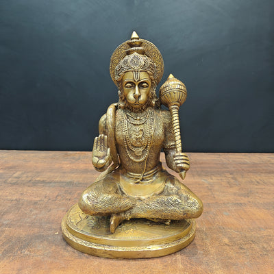 Brass Sitting Hanuman Idol Blessing Mudra 12 Inch