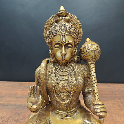 Brass Sitting Hanuman Idol Blessing Mudra 12 Inch