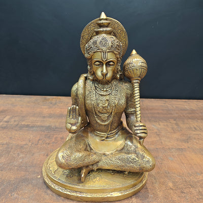 Brass Sitting Hanuman Idol Blessing Mudra 12 Inch