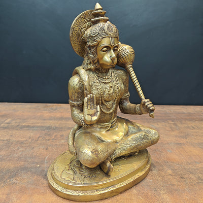 Brass Sitting Hanuman Idol Blessing Mudra 12 Inch