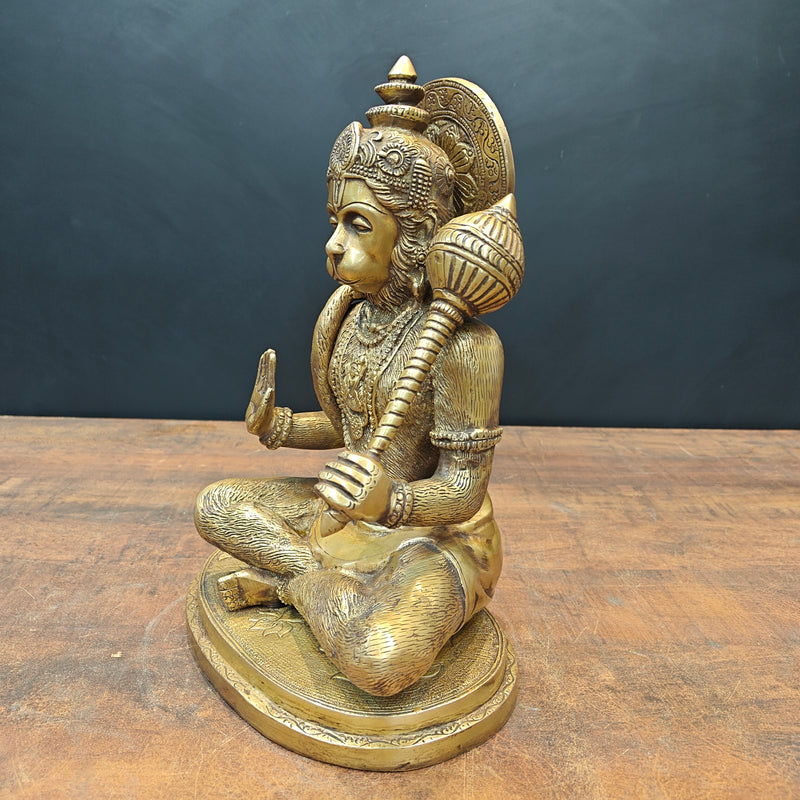 Brass Sitting Hanuman Idol Blessing Mudra 12 Inch